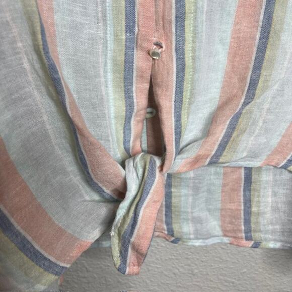 NEW Rails Thea Linen Tie Waist Blouse Biarritz Multi Stripe Medium - Picture 10 of 16